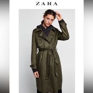 SOLD - Zara Green Faux Suede Trench Coat
